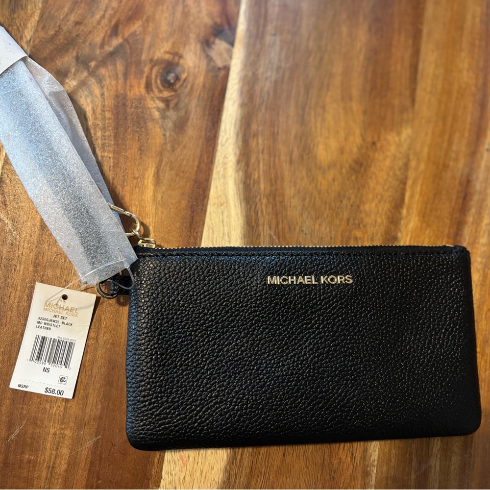 Michael Kors Black Leather Wristlet - New w Tags
